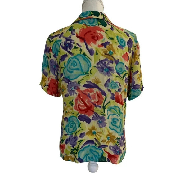Andrea Viccaro Colorful Floral Blouse Collared Button Up Watercolor Lightweight - Picture 3 of 6